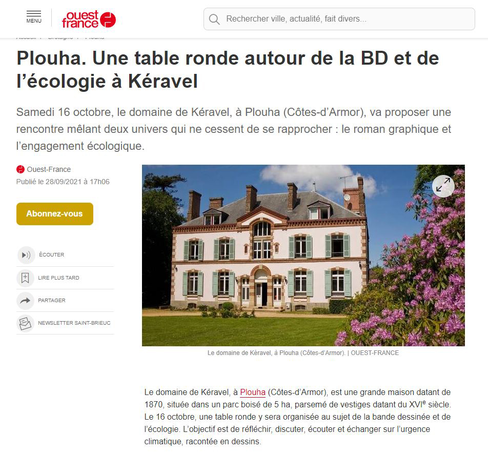 Ouest France - BD et Ecologie 2021
